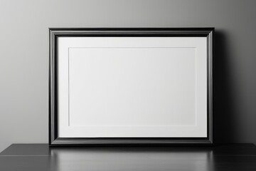 a close up of a picture frame on a table with a wall in the background