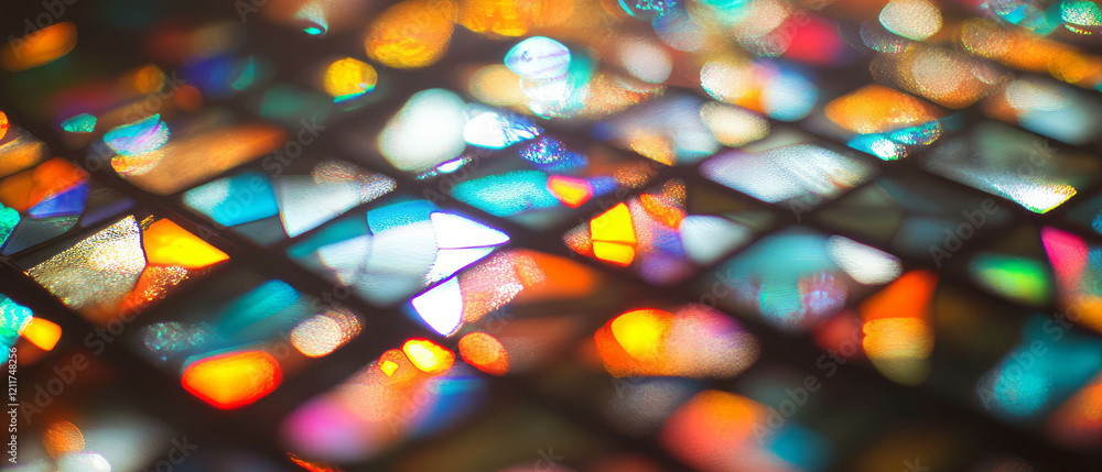 Poster vibrant stained glass texture with intricate patterns and colors