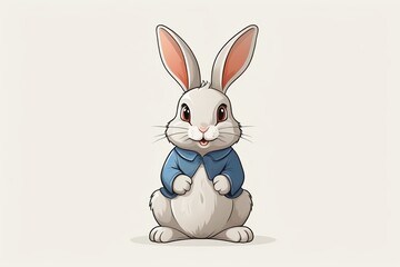 Obraz premium cartoon rabbit with blue shirt sitting on its hind legs
