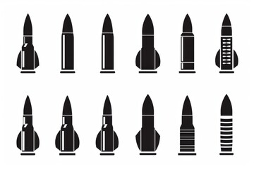 Bullet icon, black shell symbol, military cartridge silhouette, minimal gun sleeve emblem, weapon sign