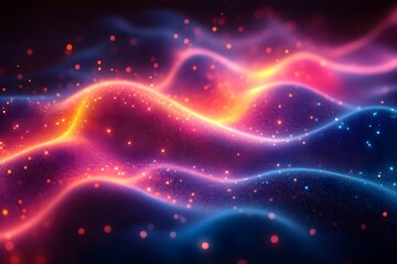 Abstract Vibrant Neon Waves with Glowing Particles for Futuristic Design