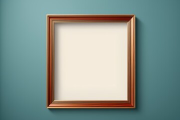 a wooden frame hanging on a wall with a blue wall behind it