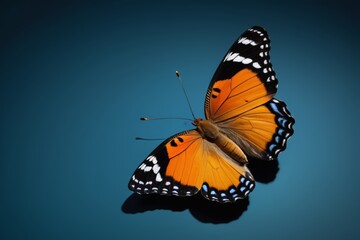 Fototapeta premium there is a butterfly that is sitting on a blue surface