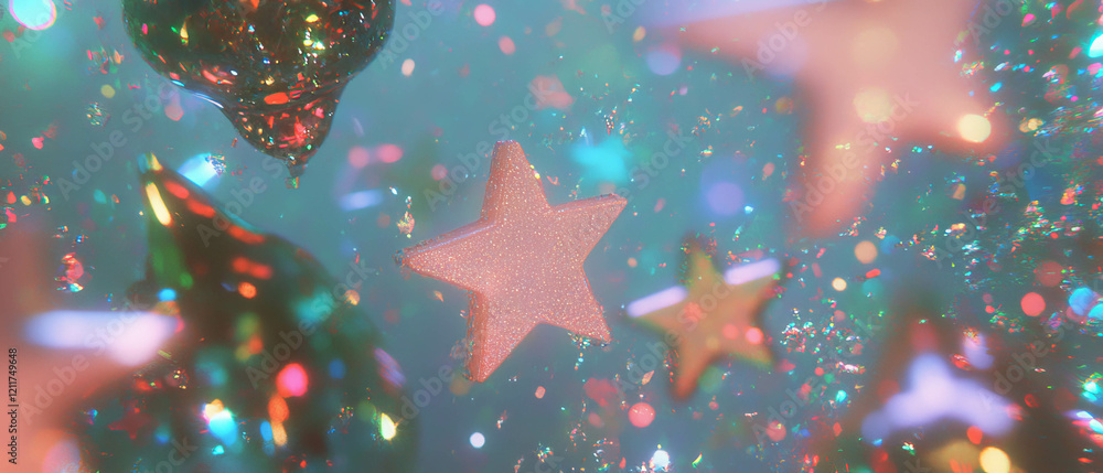 Poster Sparkling stars and shapes create a festive and magical texture in varied sizes