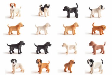 Fototapeta premium Cute funny cartoon dogs, 3d realistic puppy pet pictogram, dogs set on white background