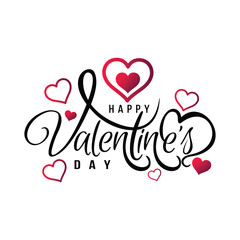 Happy Valentines Day typography design with calligraphy text and hearts, Vector illustration