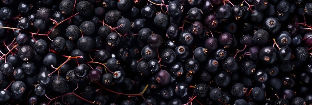 Sambucus texture background, elder fruits pattern, many elderberry mockup, black berries banner, elder berry