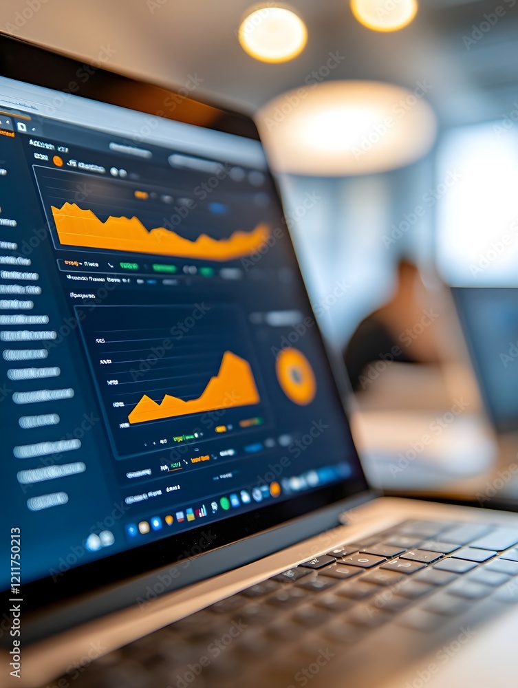 Poster startup office with team monitoring ai driven business analytics on laptops
