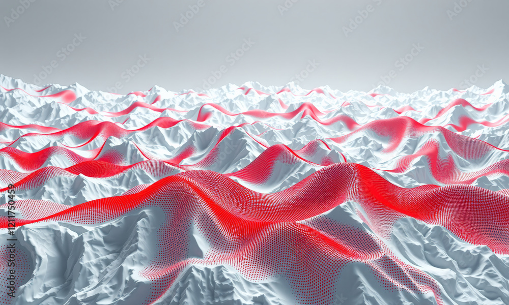 Poster stunning abstract landscape featuring red and white wave patterns, creating dynamic visual effect th