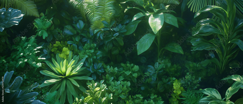 Poster exploring the diverse textures and forms of succulents in a lush green arrangement