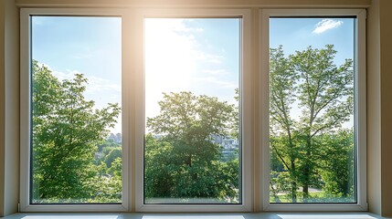 Sunlit Green Landscape View from a Window