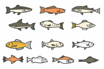 Fish flat icon, mackerel shape, minimal fishing symbol, tuna silhouette, salmon sign, color fish
