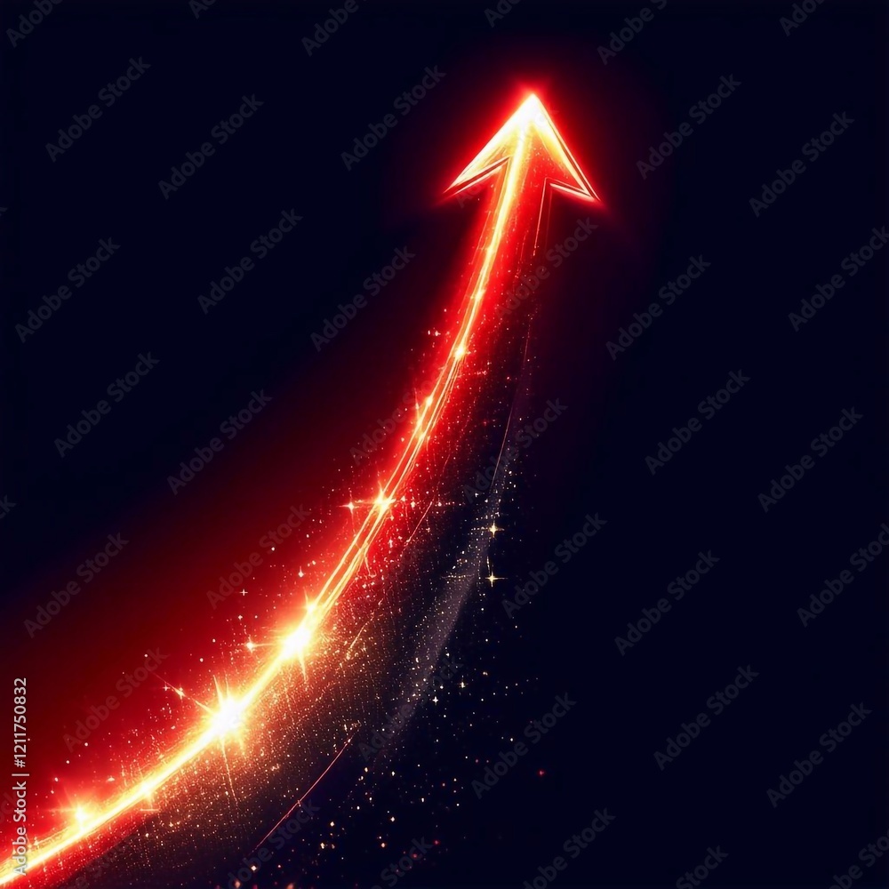 Wall mural digital 3d red arrow pointing up against colorful night sky background symbolizes growth dynamics, i