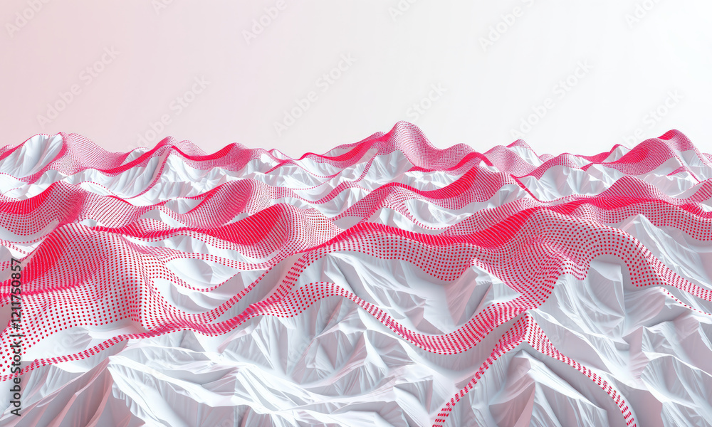 Poster abstract landscape with pink and white wave patterns creating modern, digital feel. design evokes se