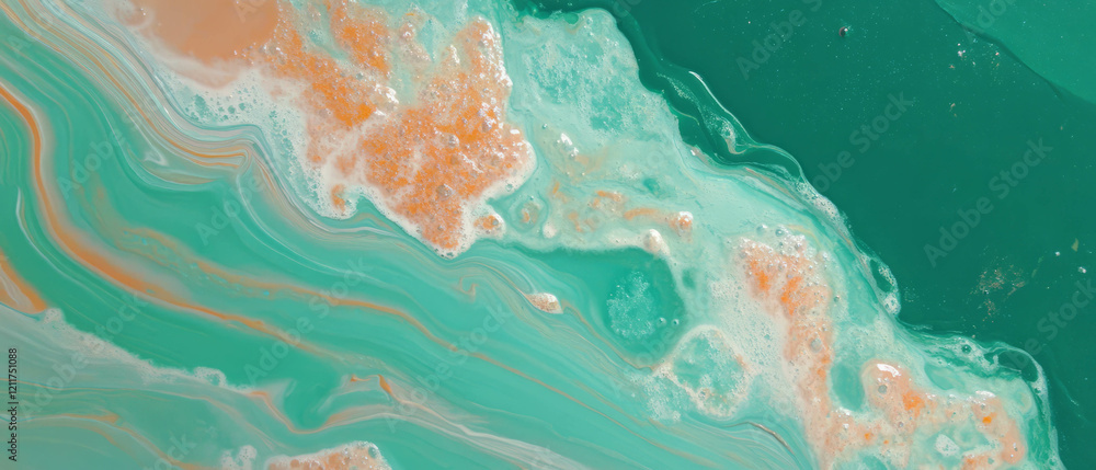 Aufkleber vibrant tempera paint texture in swirling patterns of turquoise and peach