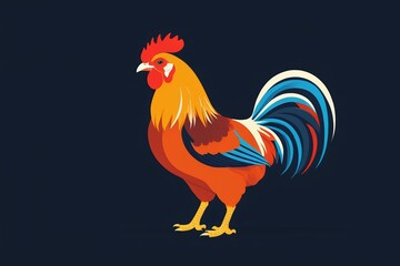 Fototapeta premium there is a rooster standing on a black background with a red head