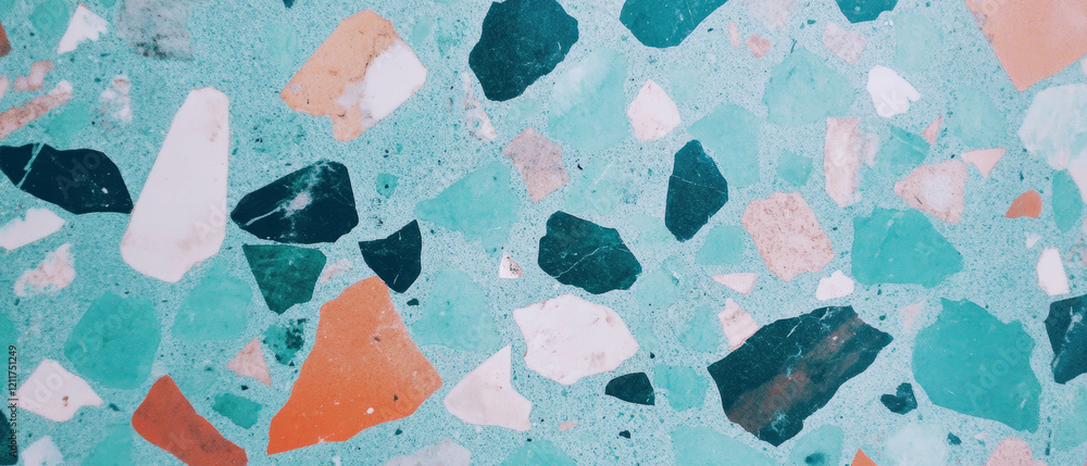 Poster Exploring textured terrazzo patterns with vibrant colors and shapes