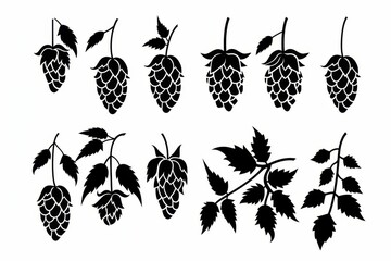 Hop cones icon, beer brewery symbol, humulus lupulus flower cones, hop plant beer manufacturing ingredient