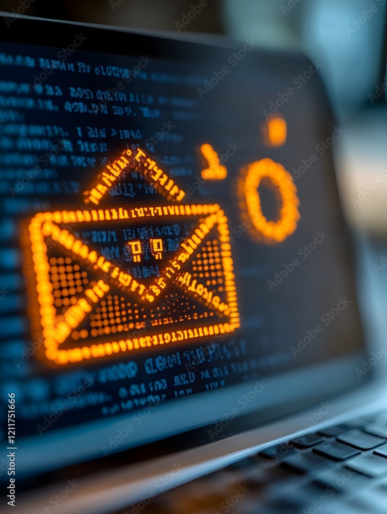 Poster digital workspace alert laptop displaying phishing email warning pop up