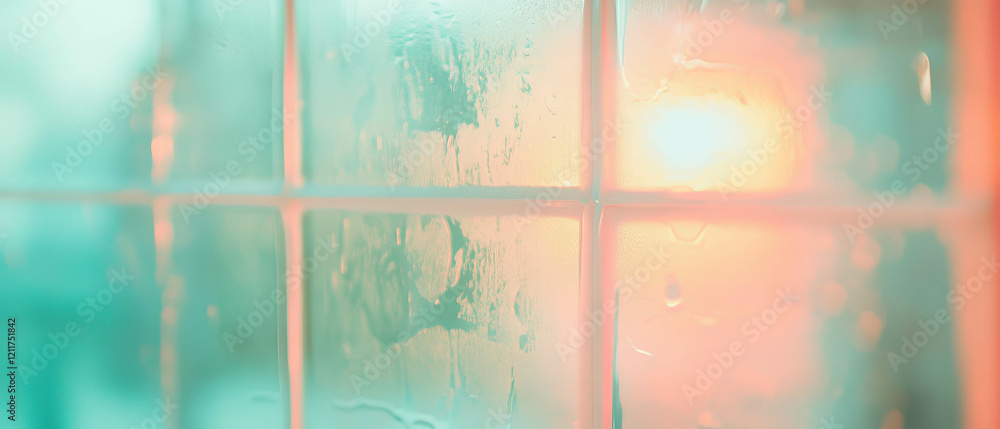 Poster soft hues through tinted matte glass create a tranquil ambiance in a peaceful setting