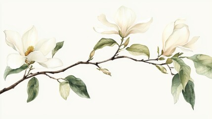 Fototapeta premium Elegant Watercolor Magnolia Branch