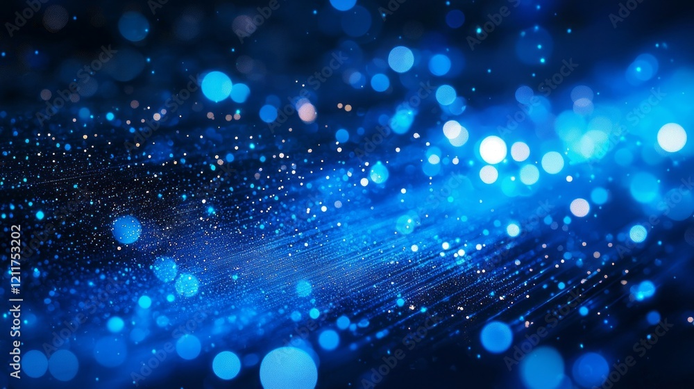 Poster Dynamic blue light rays stream across a dark canvas, forming a captivating display of shimmering particles