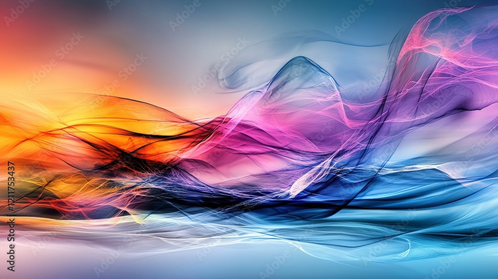 Aufkleber Vibrant abstract lines of gentle vibration across a dreamy landscape digital art calm environment wide angle view