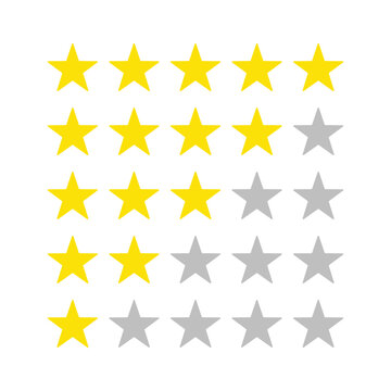 Five stars icon. set star 1 to 5 for app rating. five stars customer product rating review icon vector. quality and level concept