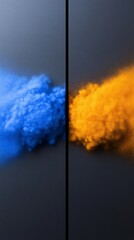 Vibrant blue and orange smoke swirl dramatically divided by a stark line. AI Generated