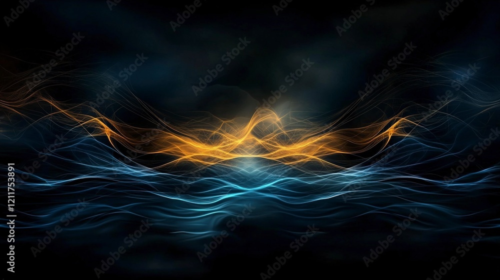 Poster Abstract patterns emerge from shadowy waves digital art dark environment surreal viewpoint conceptual imagery