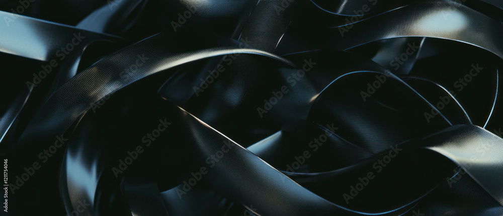 Poster wired ribbons display intricate textures and fluid movement in a dark environment