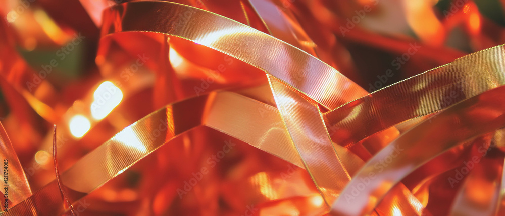 Poster Vibrant texture of flexible wired ribbons intertwining in a lively display of color