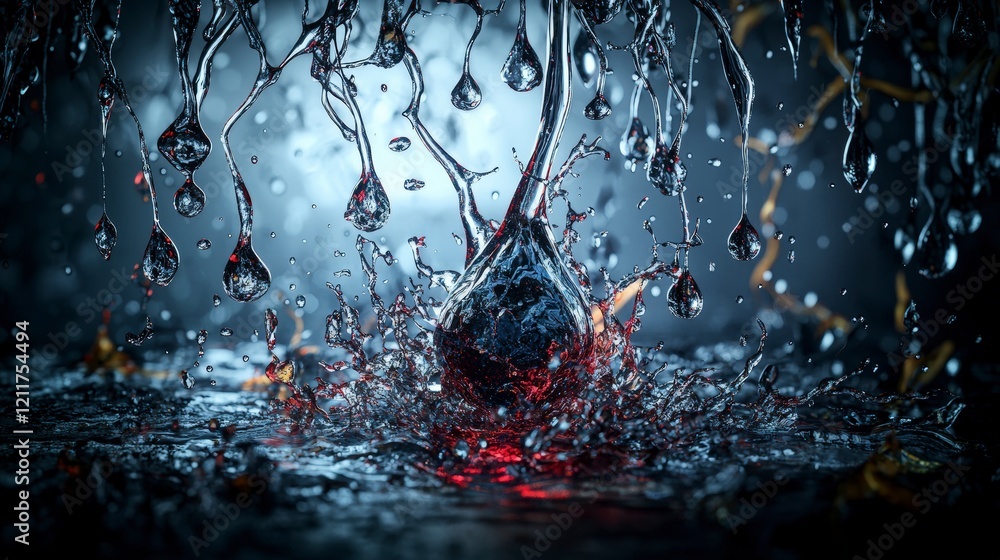 Poster teardrop water splashing on surface abstract patterns dark environment artistic viewpoint dramatic c