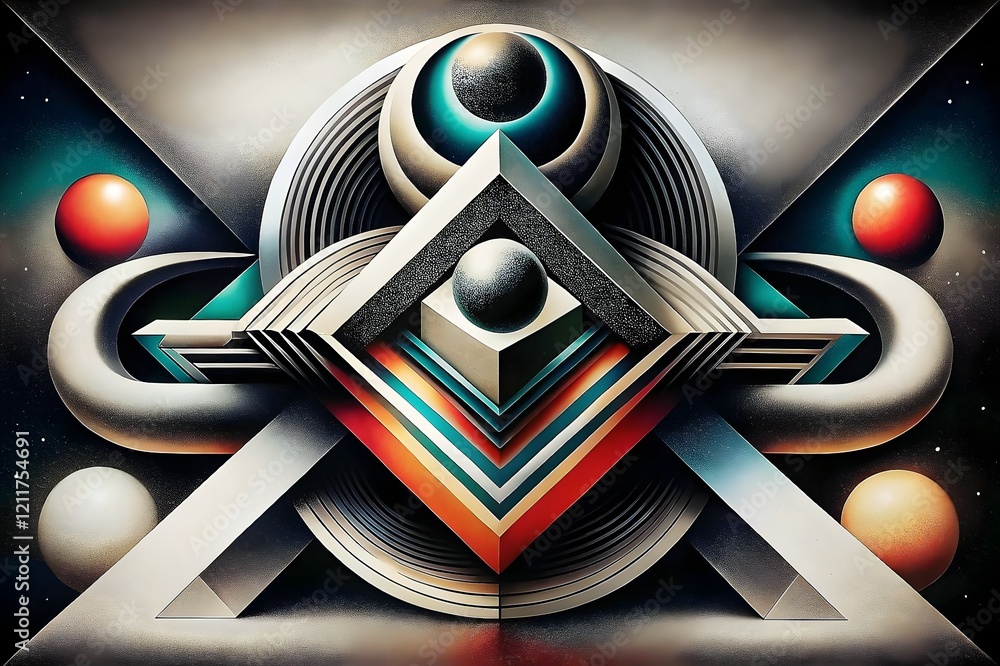 Poster geometric abstract art surreal shapes colors patterns depth universe