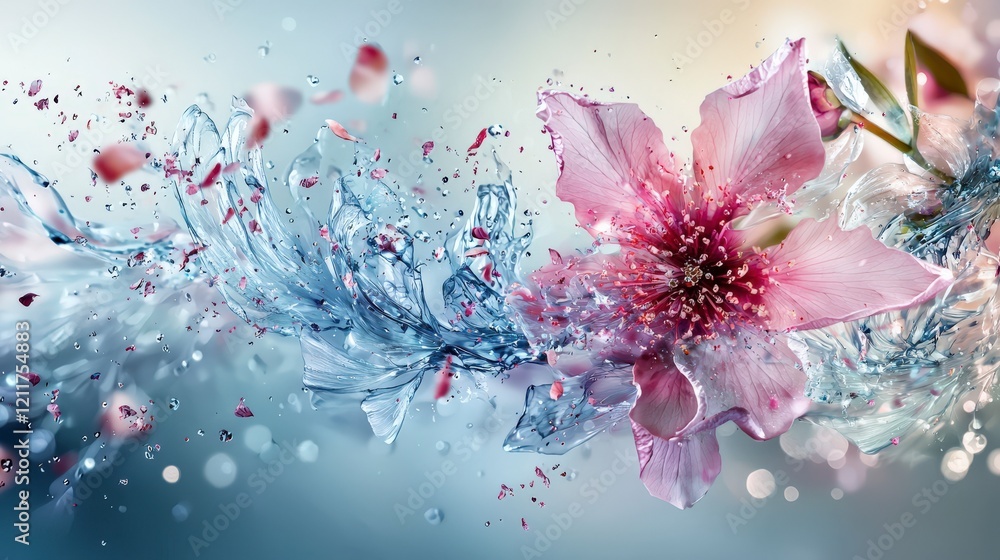 Poster delicate flowerlike shapes disintegrating in midair nature scene digital art colorful environment cl