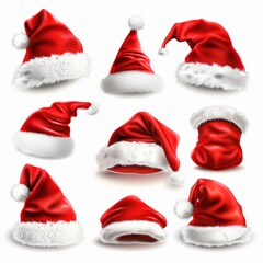 Santa hat icon, christmas hat, santa claus cap , red holiday costume symbol, xmas hat sign on white