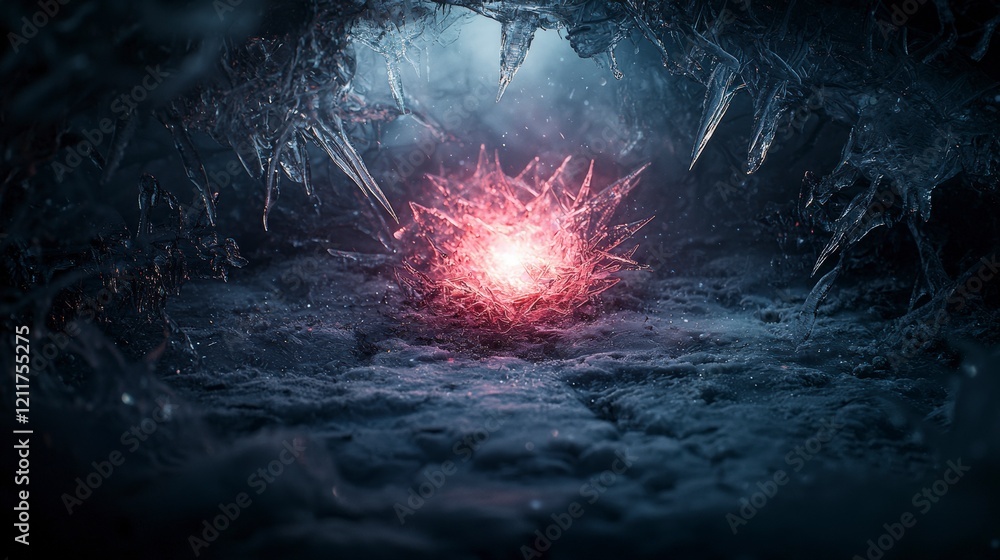Aufkleber frosted luminous shapes in icy cave abstract art dark environment close-up view ethereal illuminatio