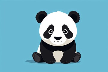Naklejka premium panda bear sitting on the ground with a blue background