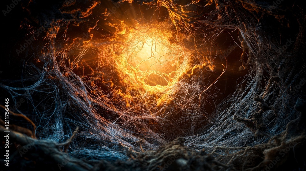 Fototapete dynamic radiant strands softly unwinding in an open terrain abstract art surreal environment close-u