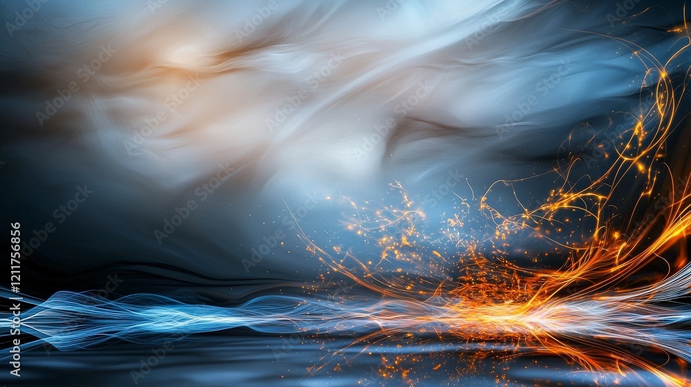 Aufkleber dynamic wavering streaks of light stretching across a dark sky abstract art digital environment arti