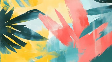 Fototapeta premium Abstract Tropical Painting Yellow Orange Green Blue