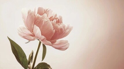 Soft Watercolor Sweet Peony and Stem