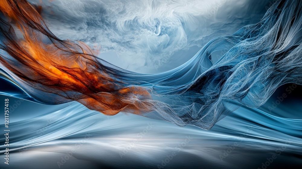 Fototapete Dynamic wavy parallel lines intersecting a surreal landscape conceptual art digital artwork abstract viewpoint