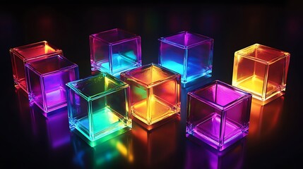 Abstract glowing cube patterns with neon colors
