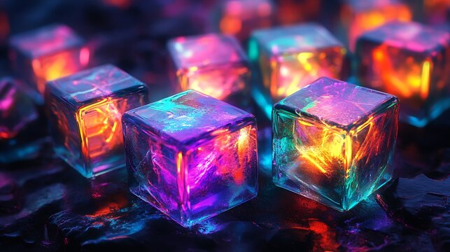 Abstract glowing cube patterns with neon colors