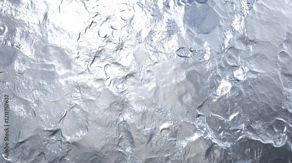 Poster close-up of a reflective silver metal surface with an abstract wavy textured pattern creating a futu