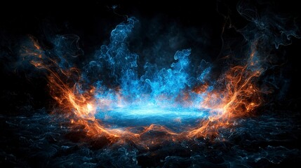 Fototapeta premium Ethereal mists dissipating amidst glowing abstract fire and water digital art dark environment fantasy concept