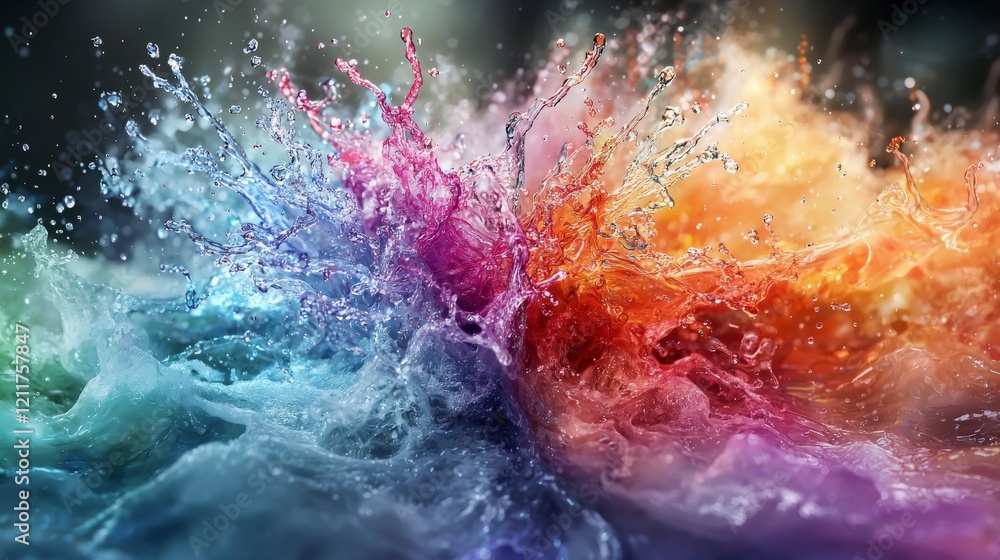Poster ethereal dreamlike colors splashing in a fluid dance abstract water art studio setting vivid and dyn