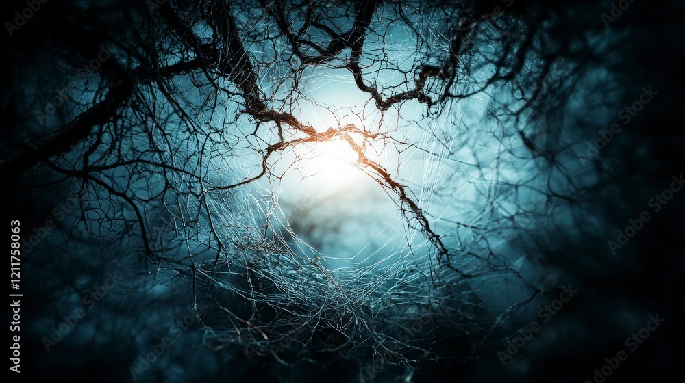 Poster ethereal vibrations of delicate threads in nature abstract landscape mystical environment dreamlike 