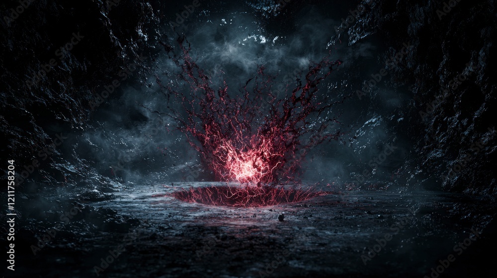 Poster Ethereal voidlike textures consuming delicate light digital art dark fantasy mysterious environment abstract viewpoint